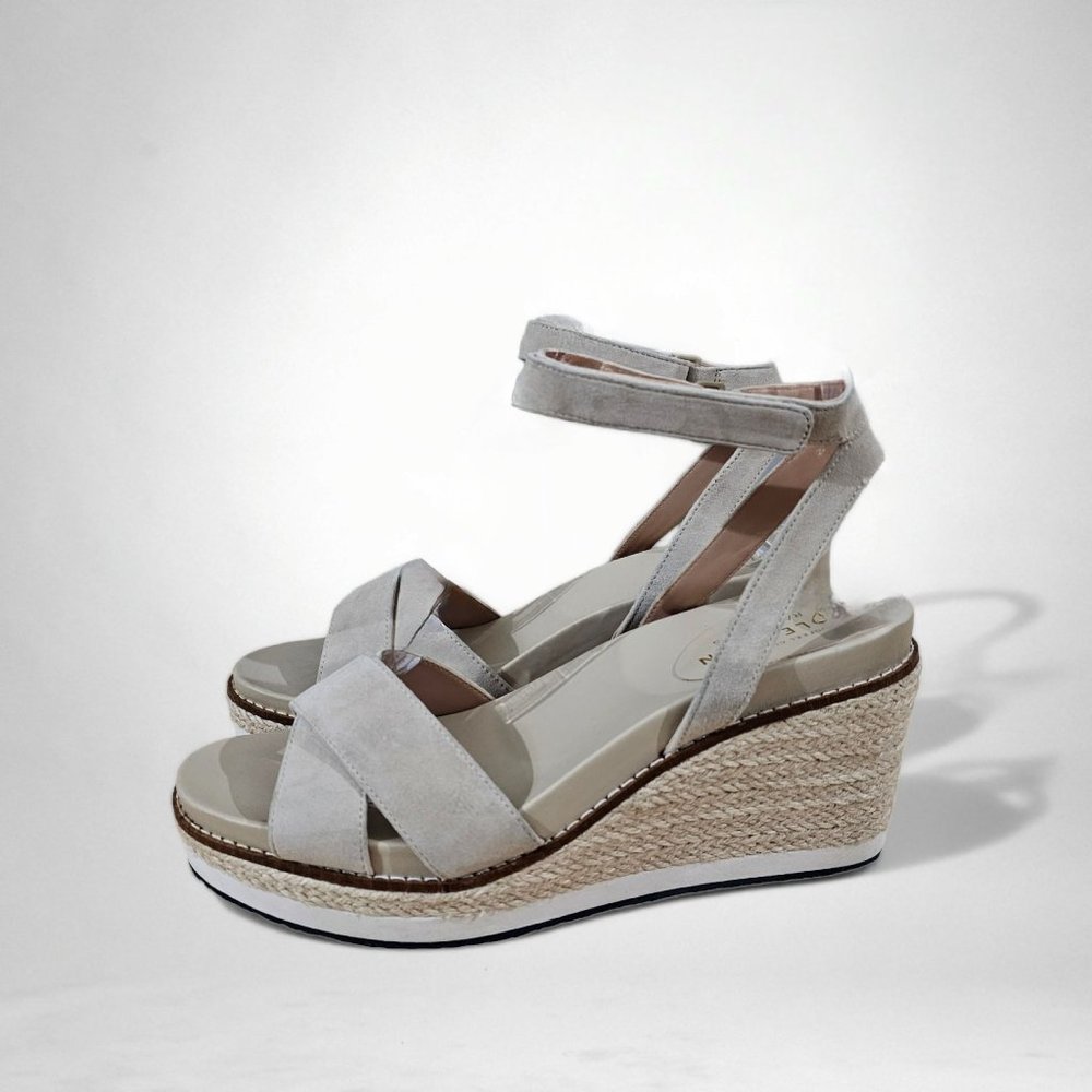 Cole Haan Light Gray Suede Espadrille Wedge Sandals